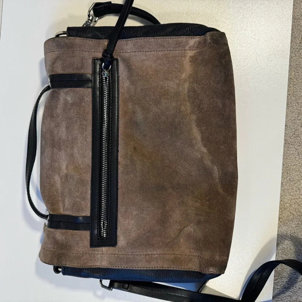 Zara Crossbody Satchel Suede Leather Taupe Black Women’s Minimalist Quiet Luxury